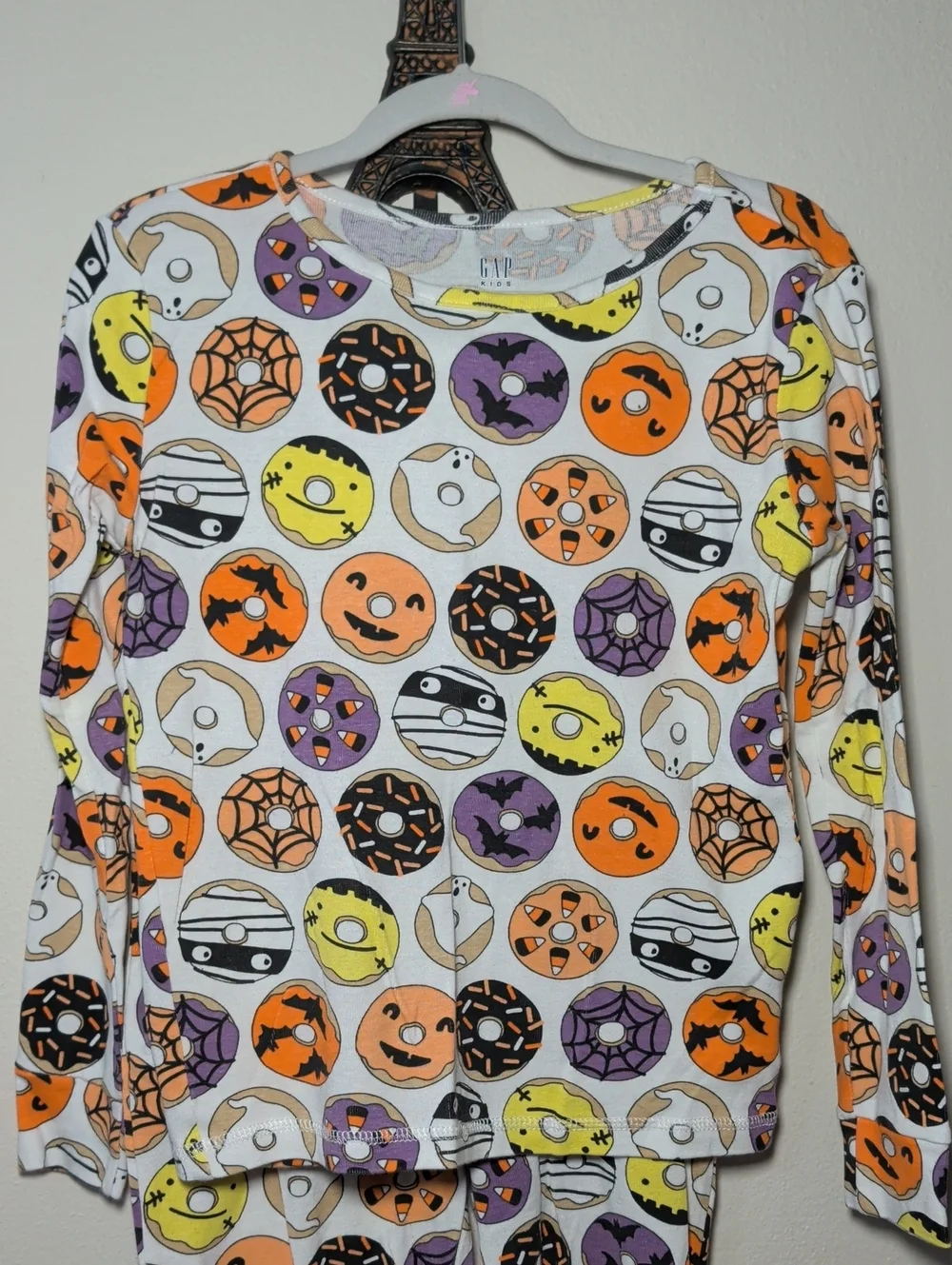 Gap Kids Halloween Doughnut Pajamas White Orange 100% Cotton Unisex Size 10